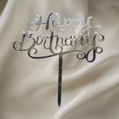 Happy Birthday Cake Topper – Silver